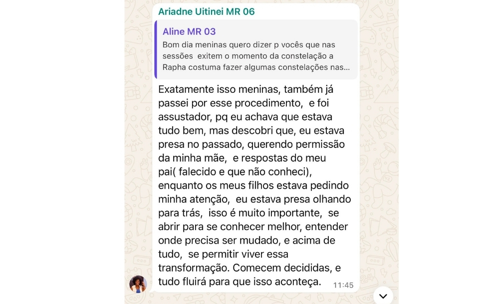Depoimento de Ariadne Uitinei sobre a constelação
