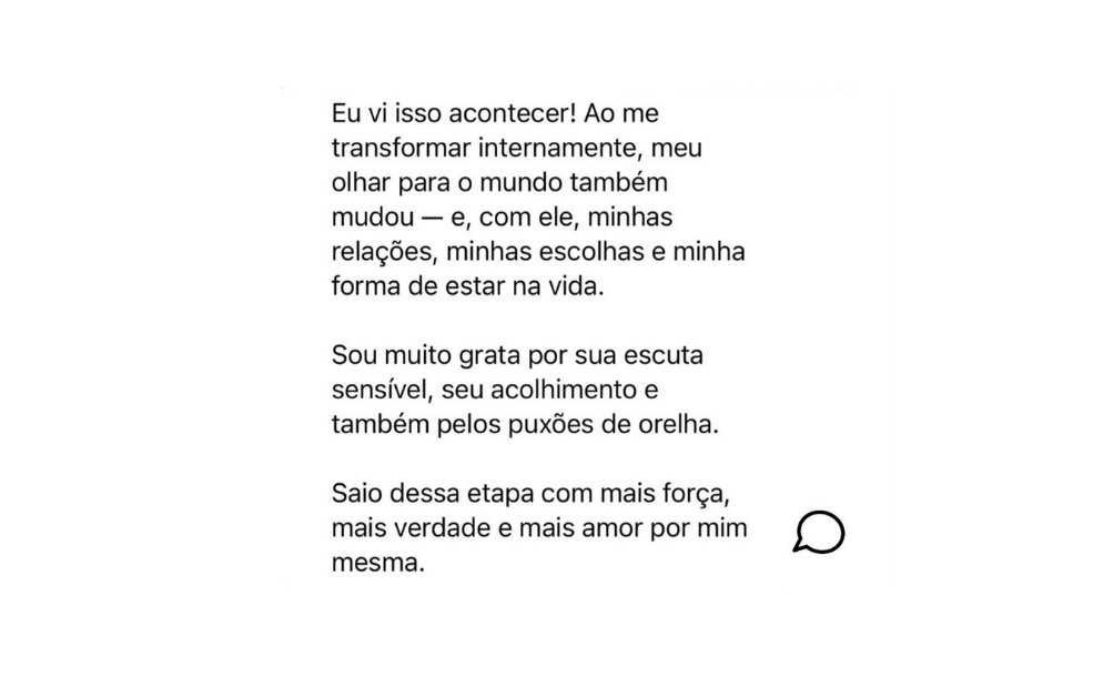 Depoimento sobre transformação interna e novas escolhas